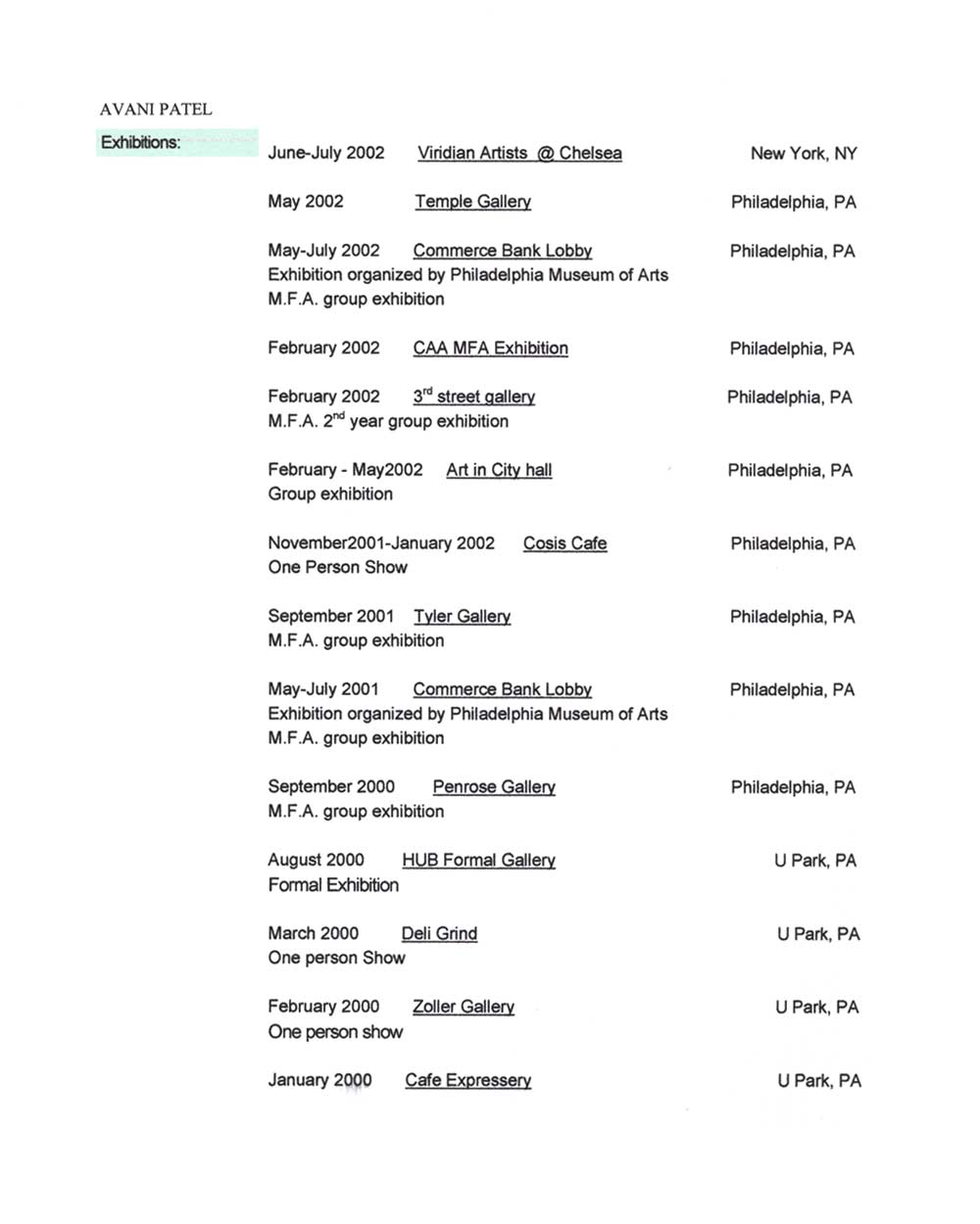Avani Patel's Resume, pg 1